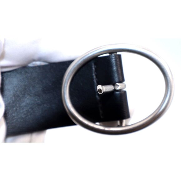 Faux Leather Unisex Belt Black Round Buckle Grunge Gothcore Minimalist - Picture 3 of 5